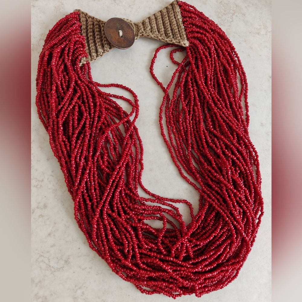 Vintage Red Coral Beaded 39 Strands Necklace - Picture 8 of 16